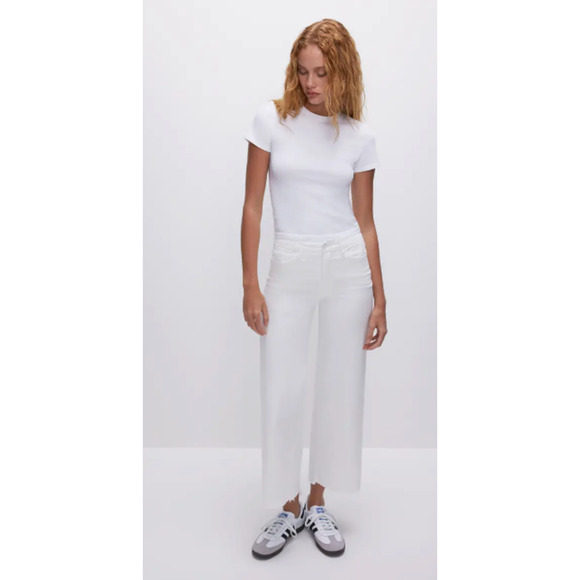 GOOD AMERICAN Good Waist Palazzo Crop White Jeans 20 NEW - Picture 1 of 5